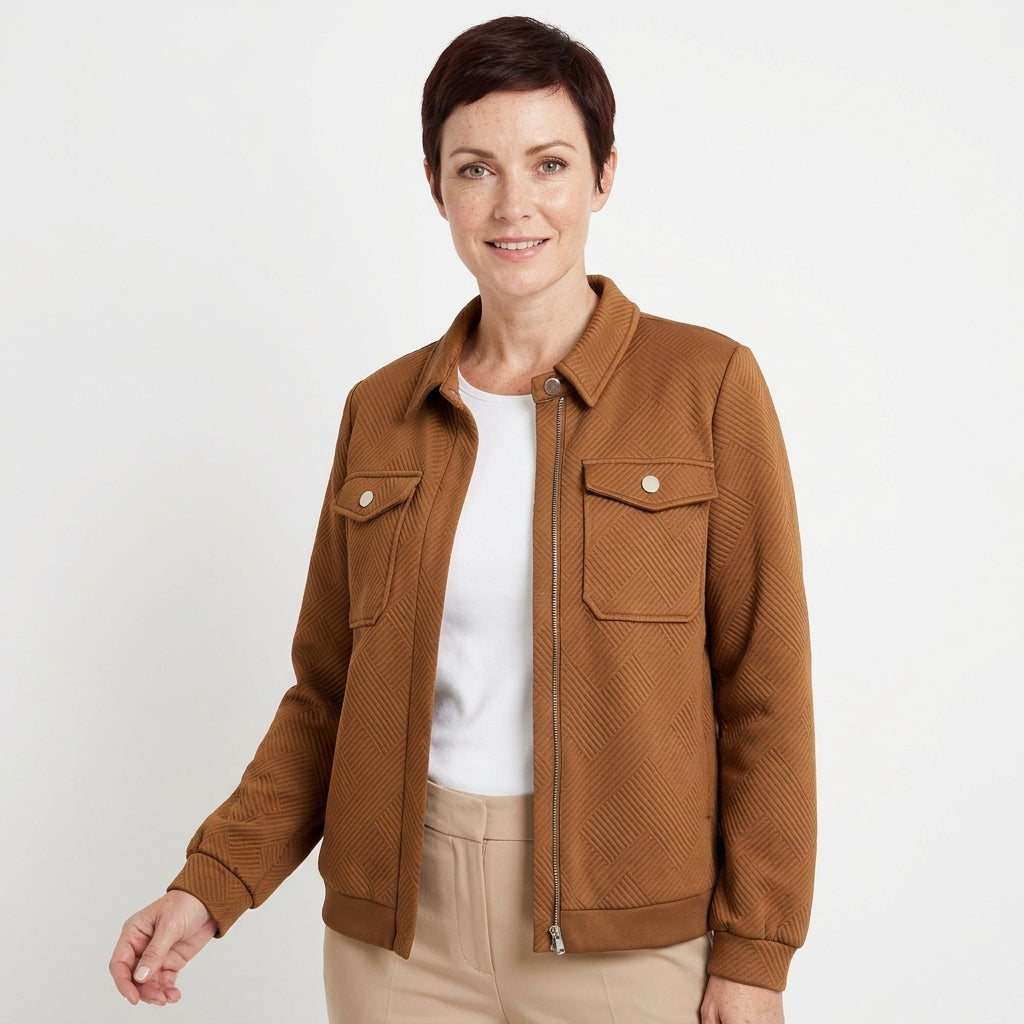 Brielle | Women's Textured Zip-Up Bomber Jacket with Chest Pockets