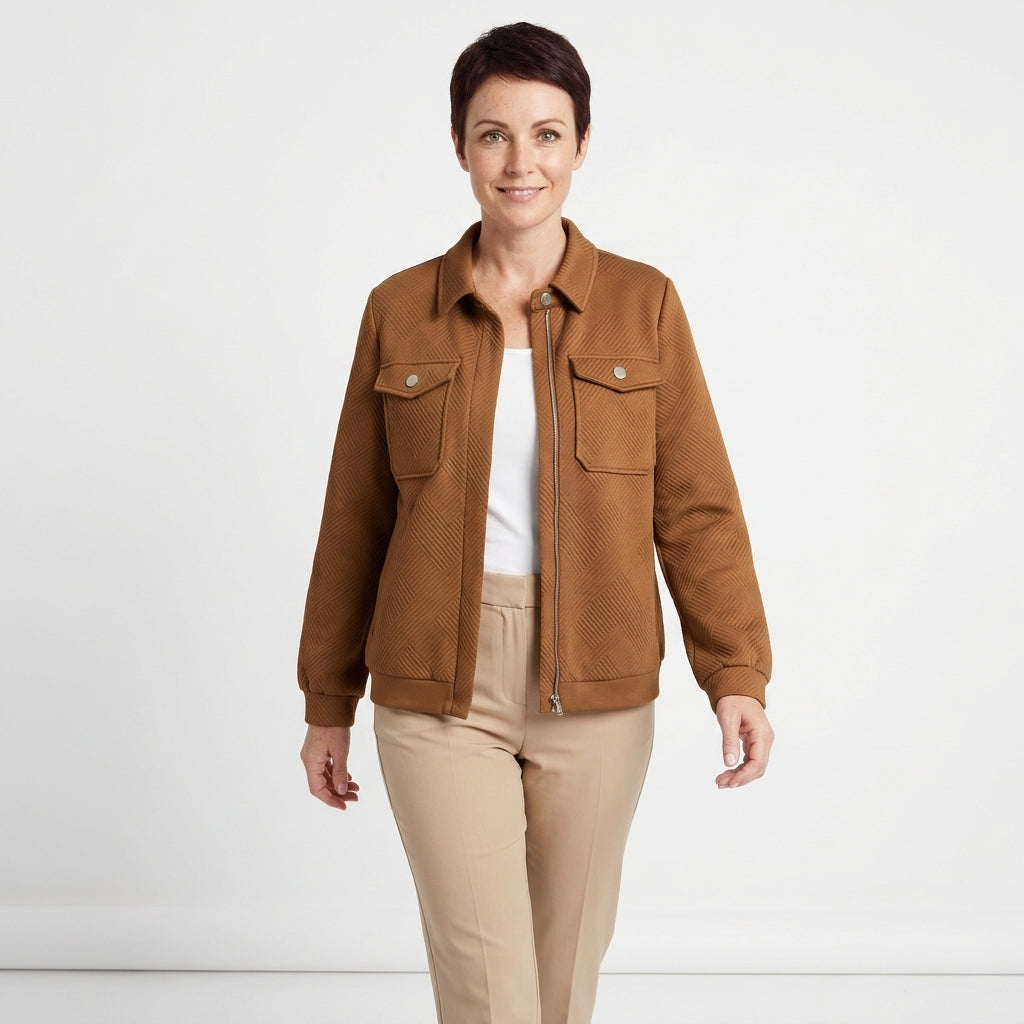 Brielle | Women's Textured Zip-Up Bomber Jacket with Chest Pockets