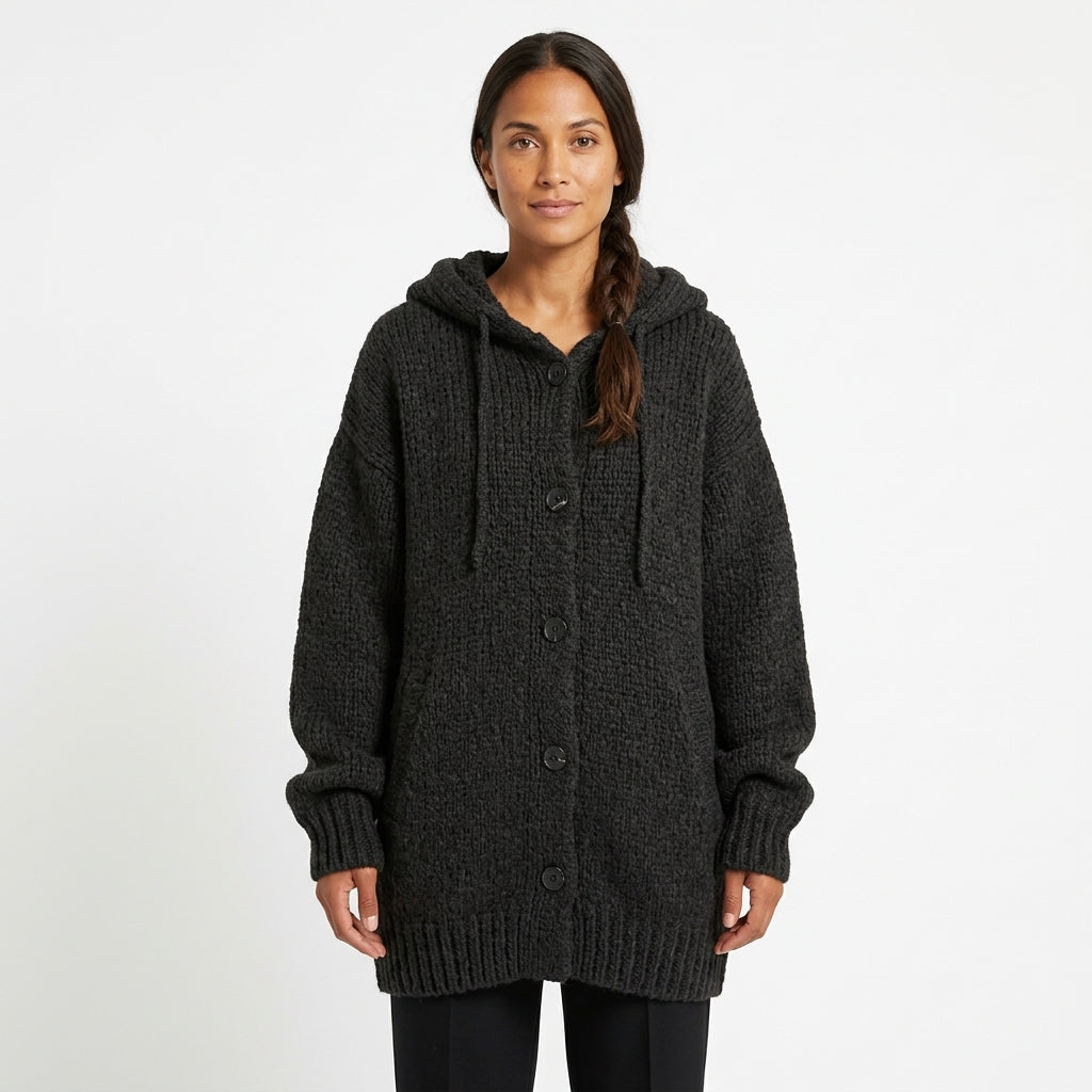 Elara | Women's Chunky Knit Oversized Cardigan with Hood and Pockets