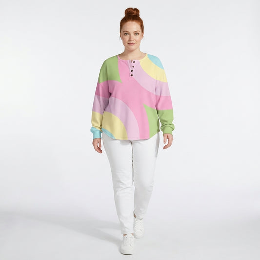 Penelope | Women's Pastel Color-Block Waffle-Knit Henley Sweater