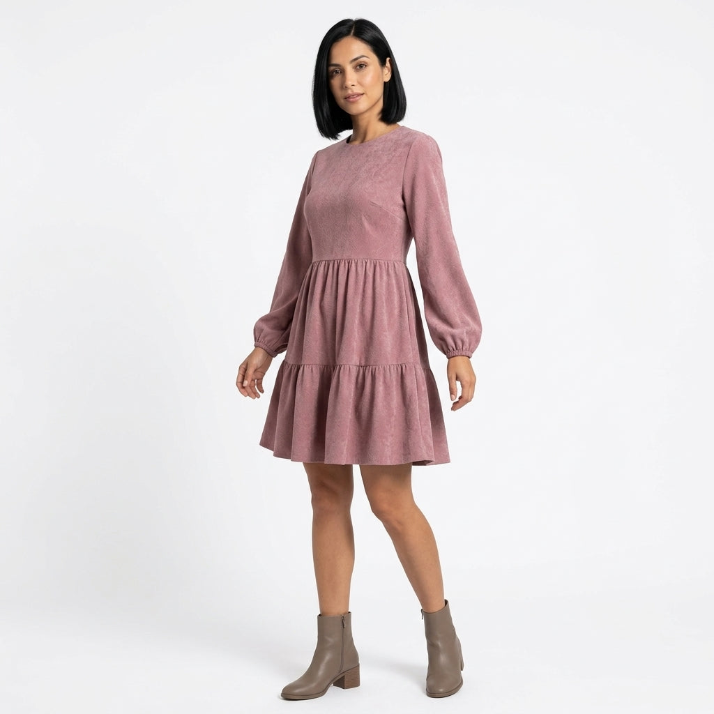 Blair | Women's Textured Tiered Mini Dress with Long Sleeves