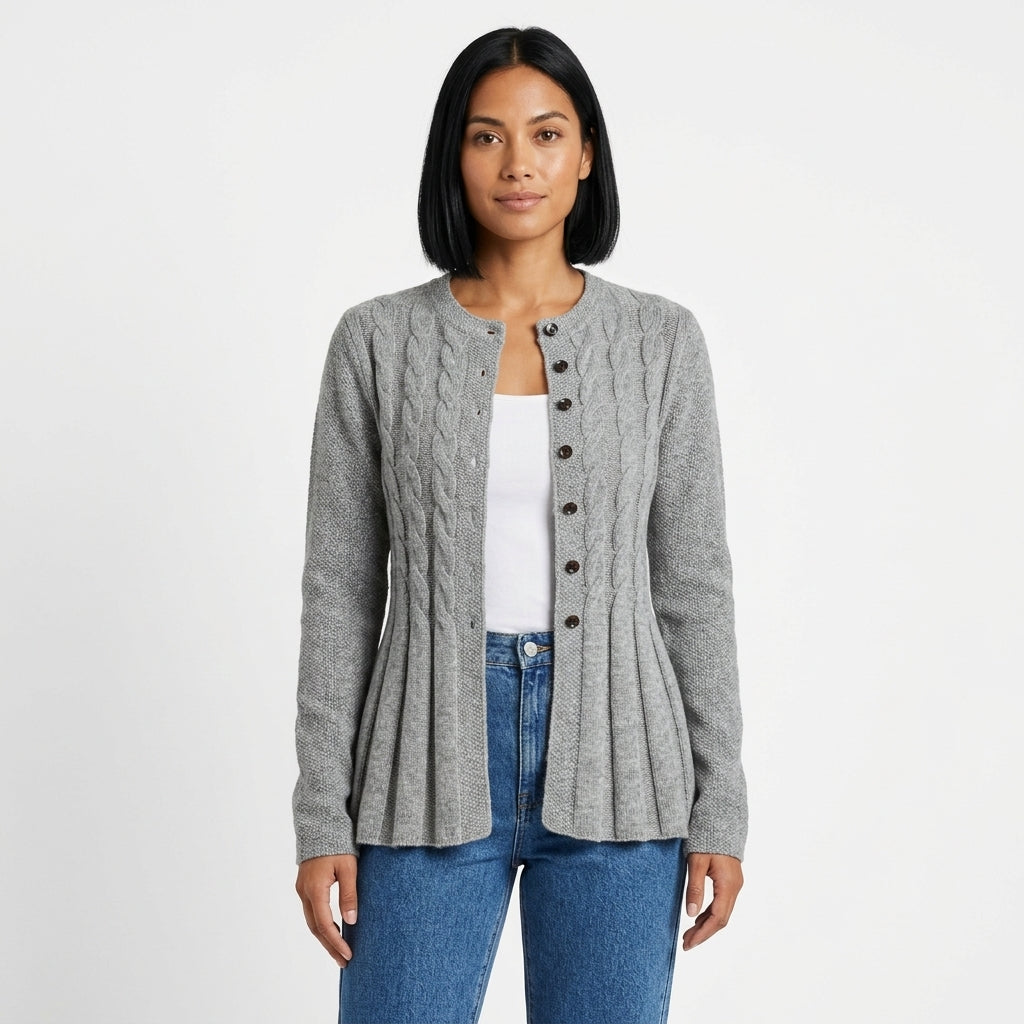 Fenn | Women's Cable-Knit Button-Front Cardigan with Peplum Hem