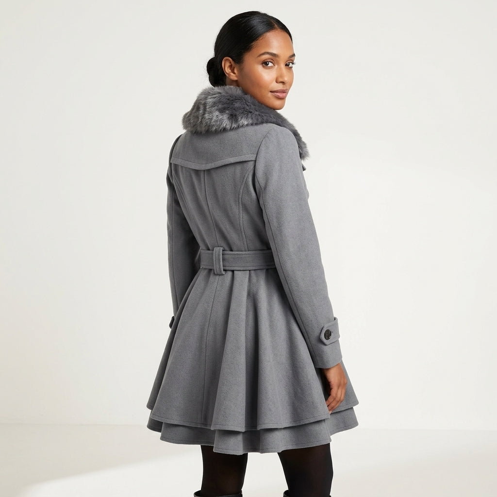 Vivienne | Women's Double-Breasted Wool-Blend Coat with Belt and Faux Fur Collar