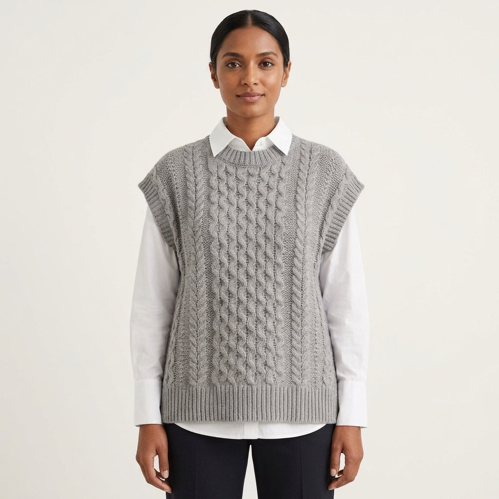 Estelle | Women's Cable-Knit Sweater Vest with Mock Neck and Relaxed Fit
