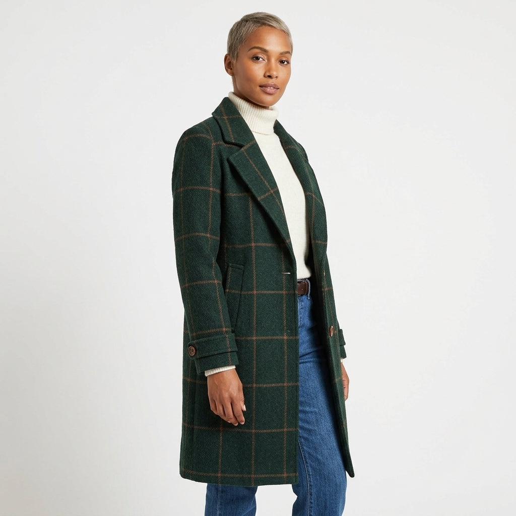 Jennifer wool-blend windowpane check coat with lapel collar