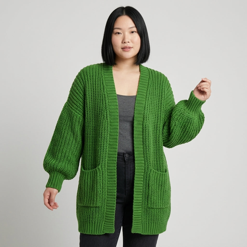 Agnes-Faye chunky longline cardigan with balloon sleeves and pockets