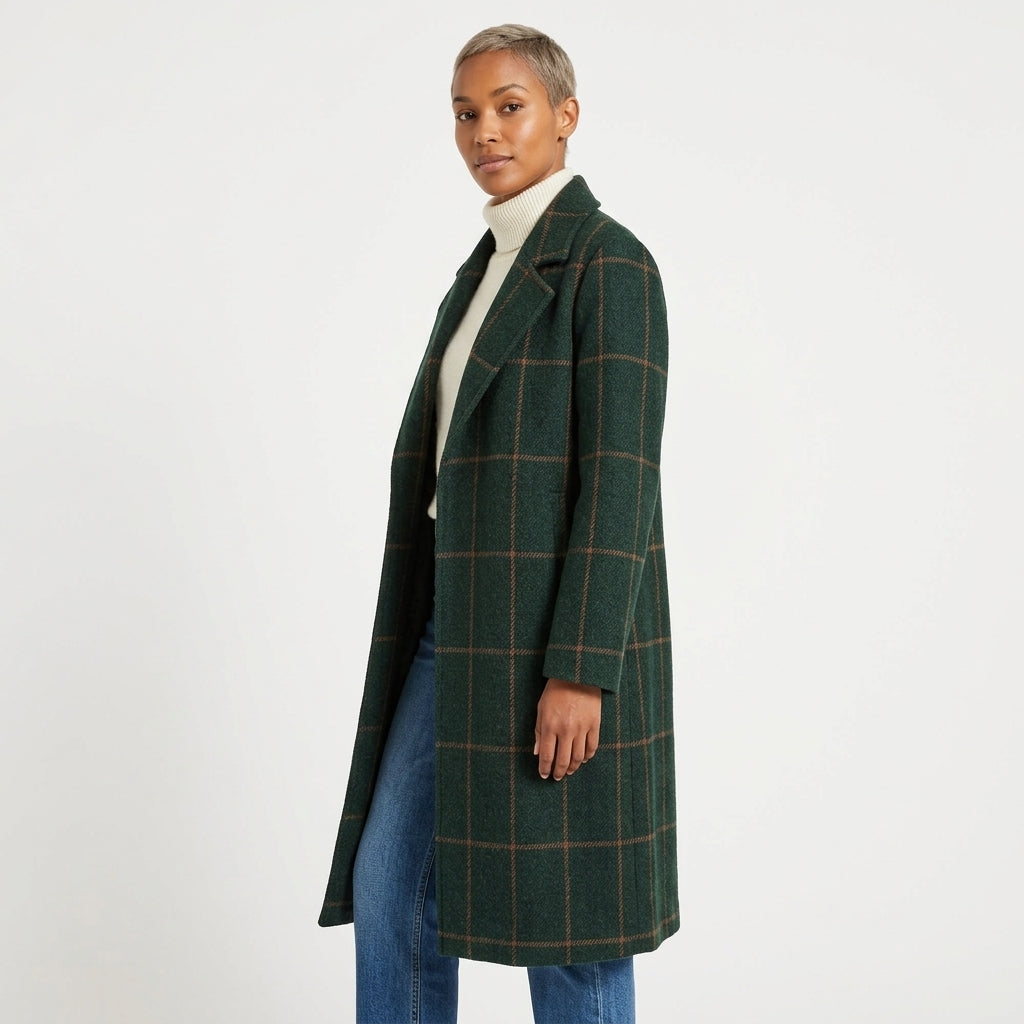 Jennifer wool-blend windowpane check coat with lapel collar