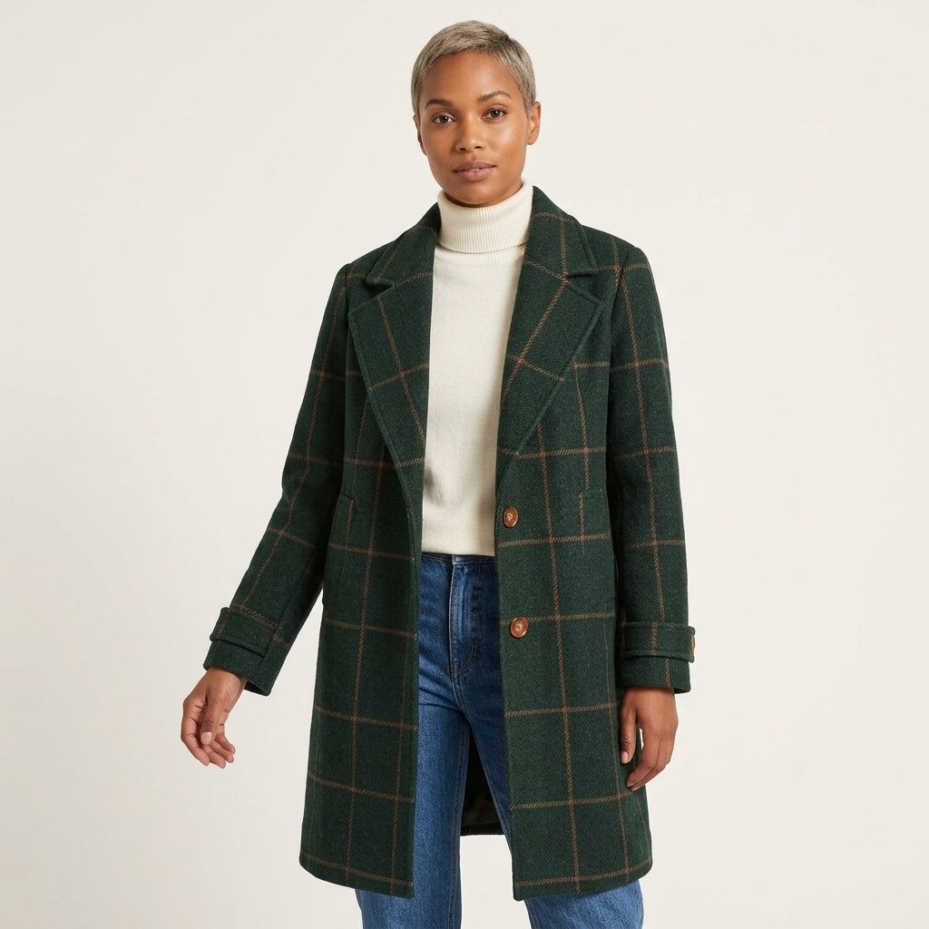 Jennifer wool-blend windowpane check coat with lapel collar