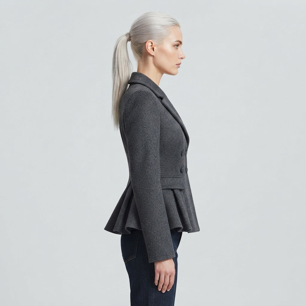 Grey Textured Double-Breasted Slim Fit Blazer