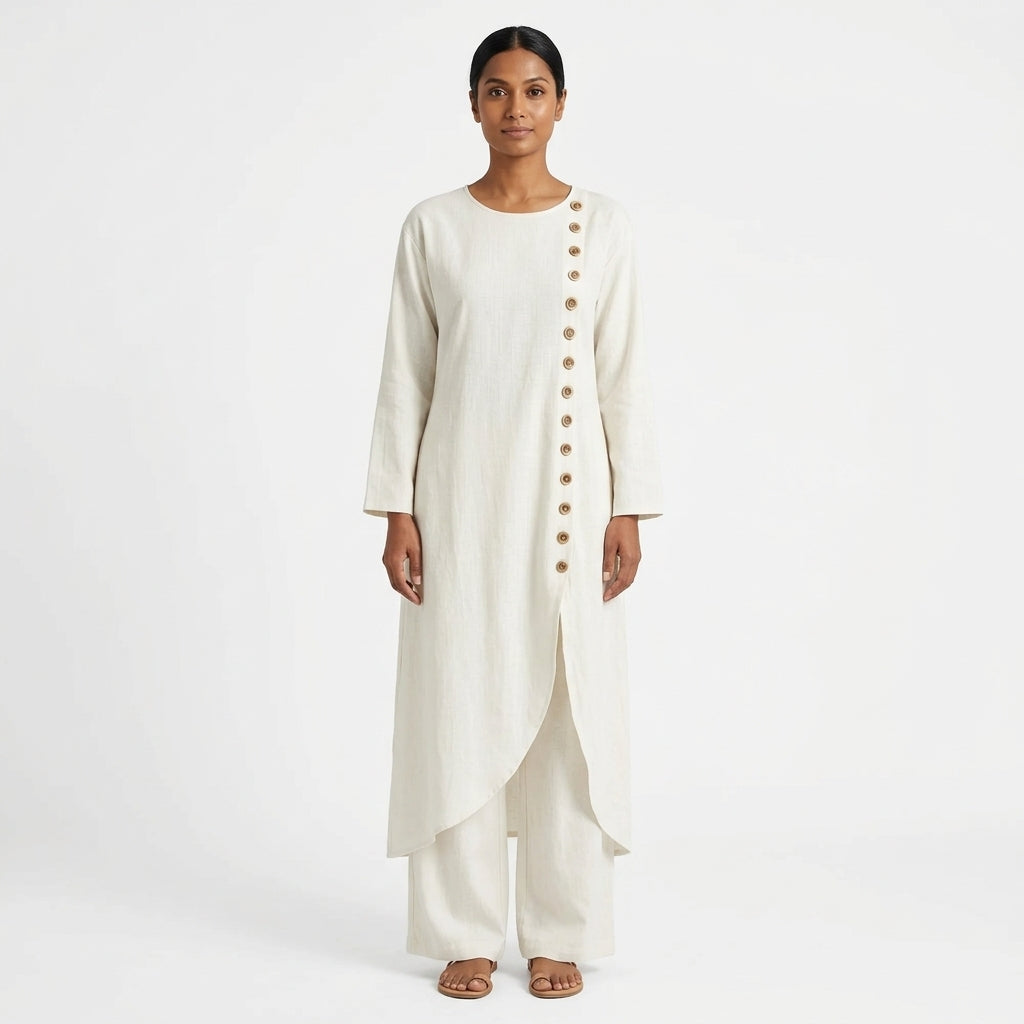 Marisela | Asymmetric Button Tunic and Wide-Leg Pants Set