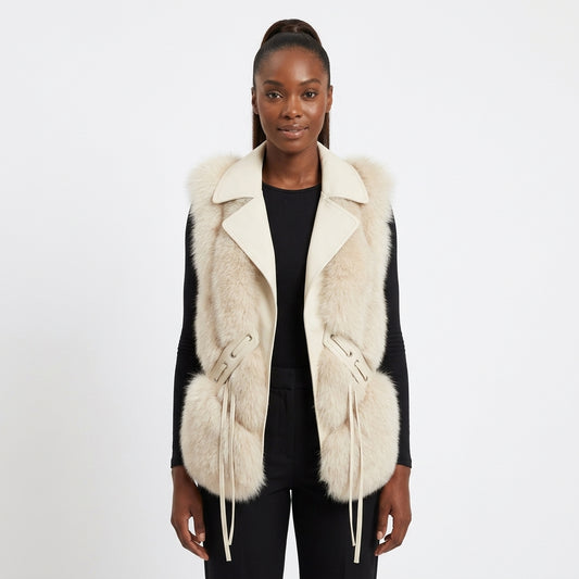 Lumiére faux fur gilet with lapels and side tie detailing