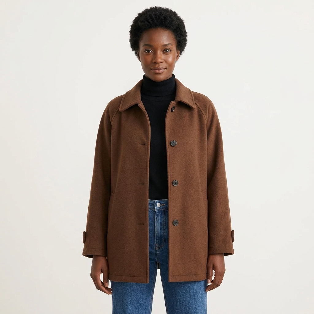 Audrey | Women's Brown Longline Single-Breasted Collared Jacket