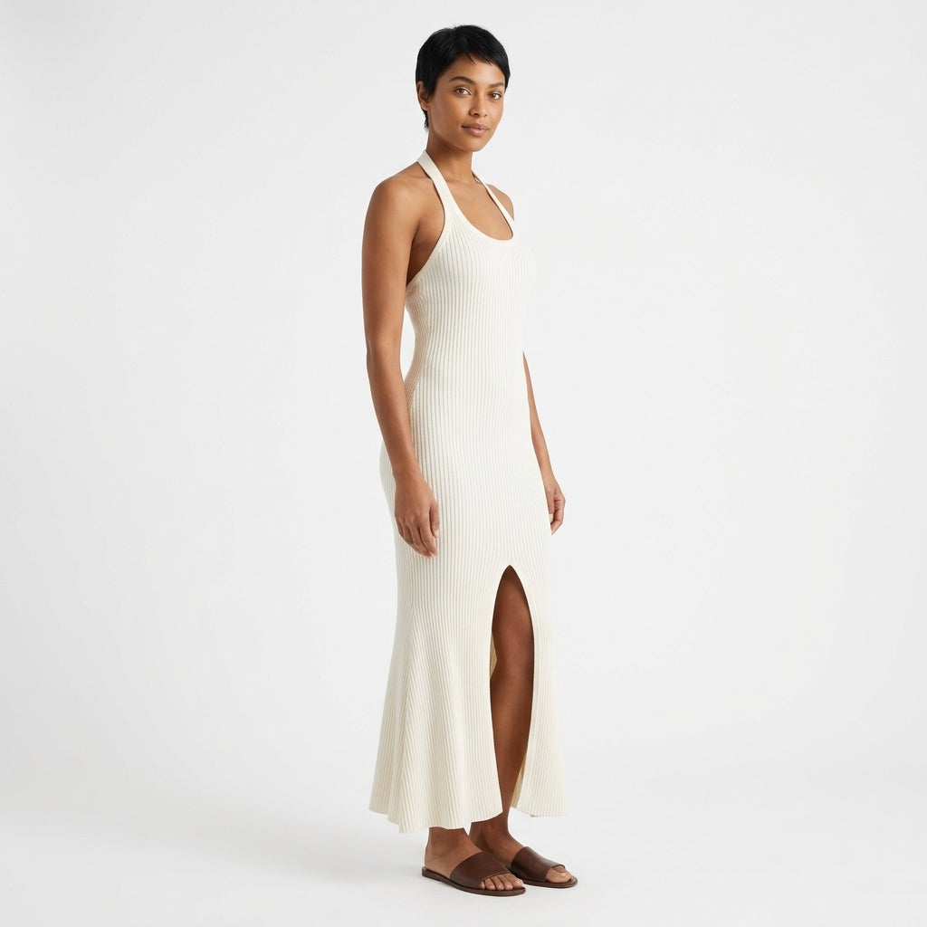 Sienna Sleeveless Ribbed Knit Long Dress with Front Slit
