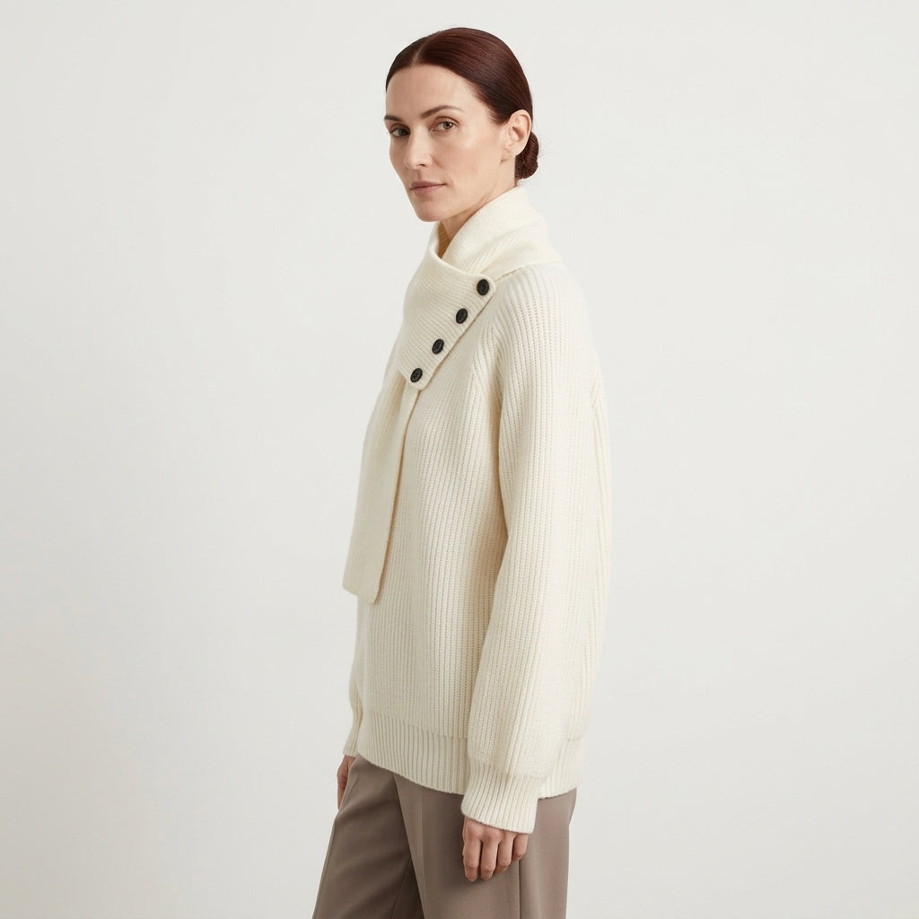 Aurelia scarf-neck knit sweater with button detailing