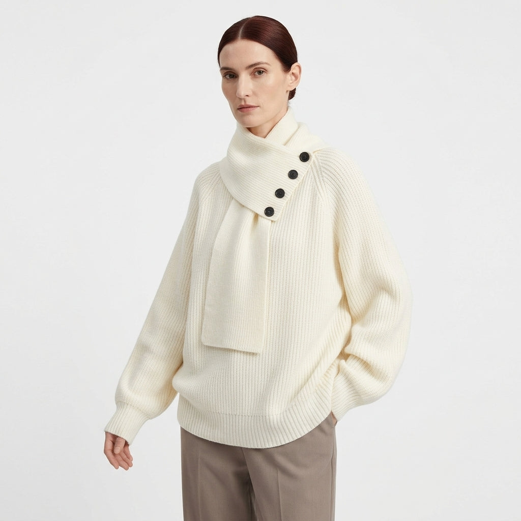 Aurelia scarf-neck knit sweater with button detailing