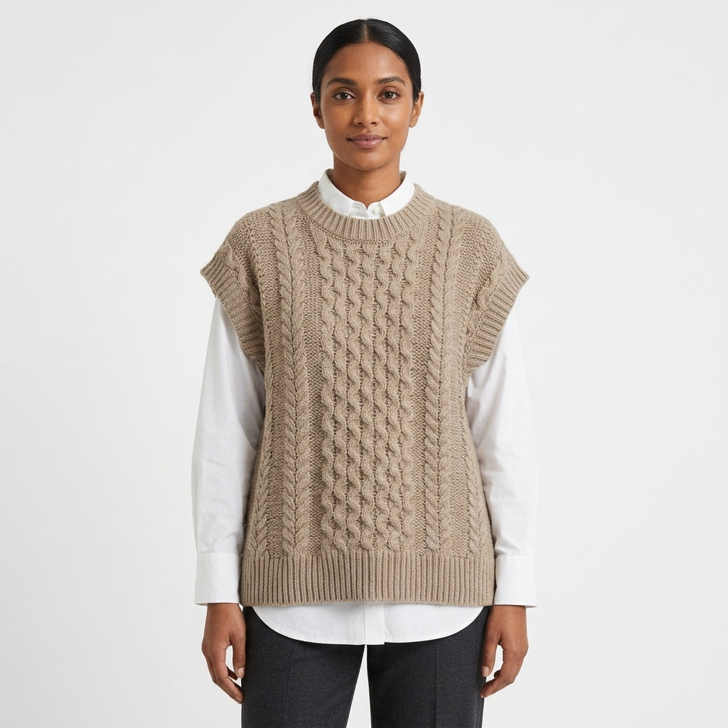 Estelle | Women's Cable-Knit Sweater Vest with Mock Neck and Relaxed Fit