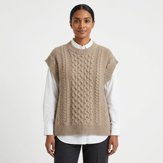 Estelle | Women's Cable-Knit Sweater Vest with Mock Neck and Relaxed Fit