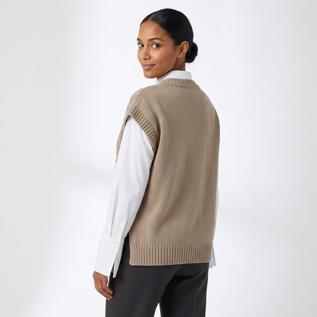 Estelle | Women's Cable-Knit Sweater Vest with Mock Neck and Relaxed Fit
