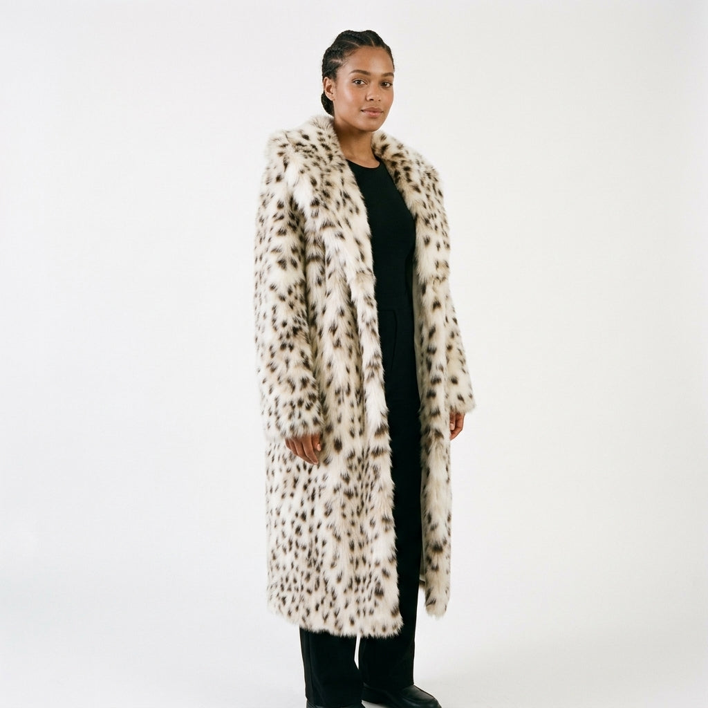 Eleanor Long Leopard-Print Faux Fur Coat with Adjustable Belt