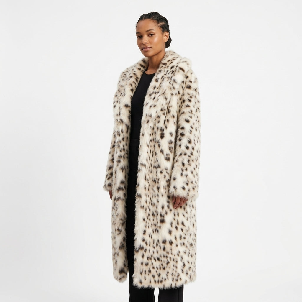 Eleanor Long Leopard-Print Faux Fur Coat with Adjustable Belt