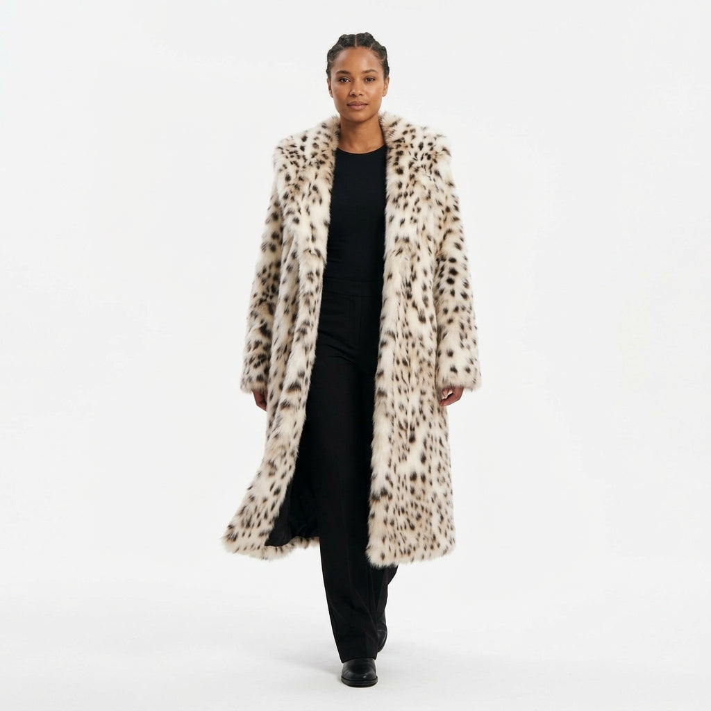 Eleanor Long Leopard-Print Faux Fur Coat with Adjustable Belt