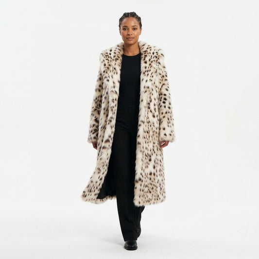 Eleanor Long Leopard-Print Faux Fur Coat with Adjustable Belt