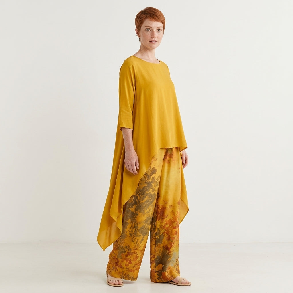 Harper | Women's Two-Piece Set with Asymmetric Top and Floral Wide-Leg Pants