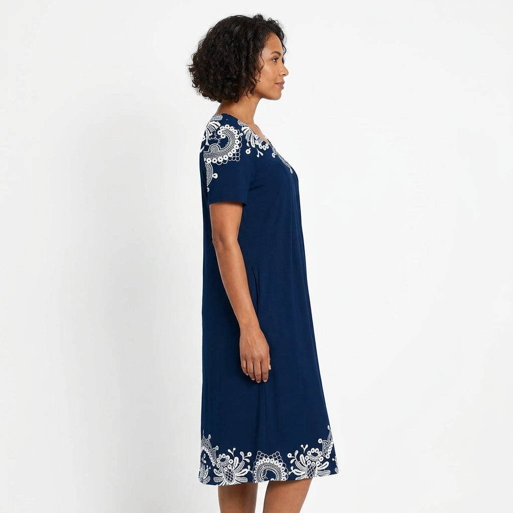 Felicity Printed Short Sleeve Midi Dress with Pockets