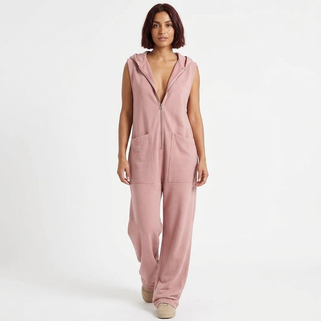 Hailey | Women's Relaxed Sleeveless Hooded Jumpsuit with Front Zip and Large Pockets