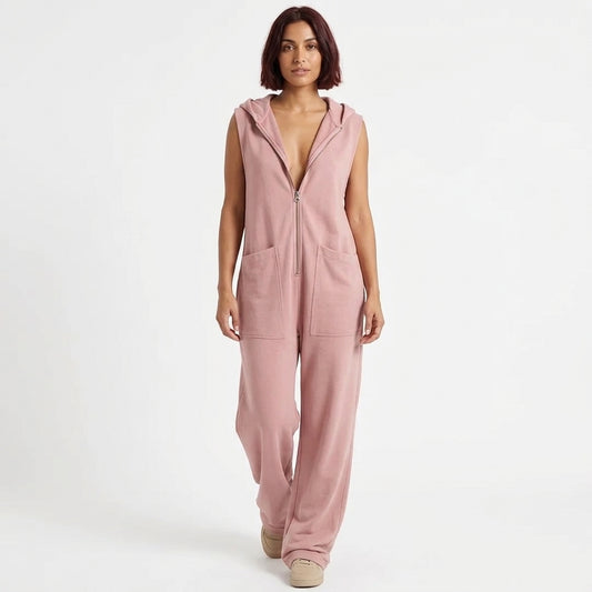 Hailey | Women's Relaxed Sleeveless Hooded Jumpsuit with Front Zip and Large Pockets