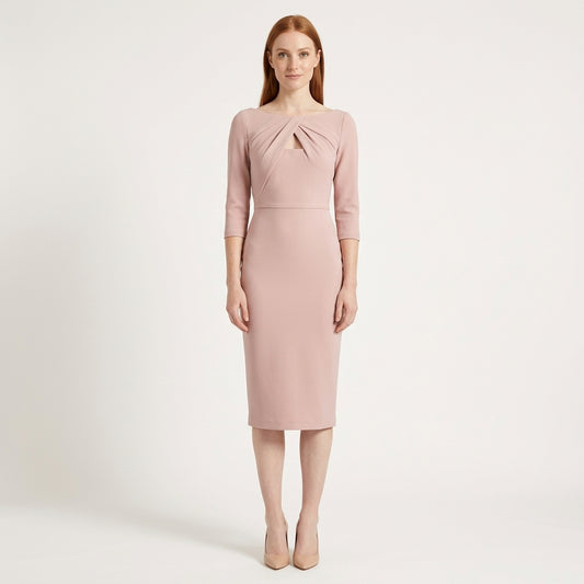 Colette Draped Cutout Midi Dress with Three-Quarter Sleeves