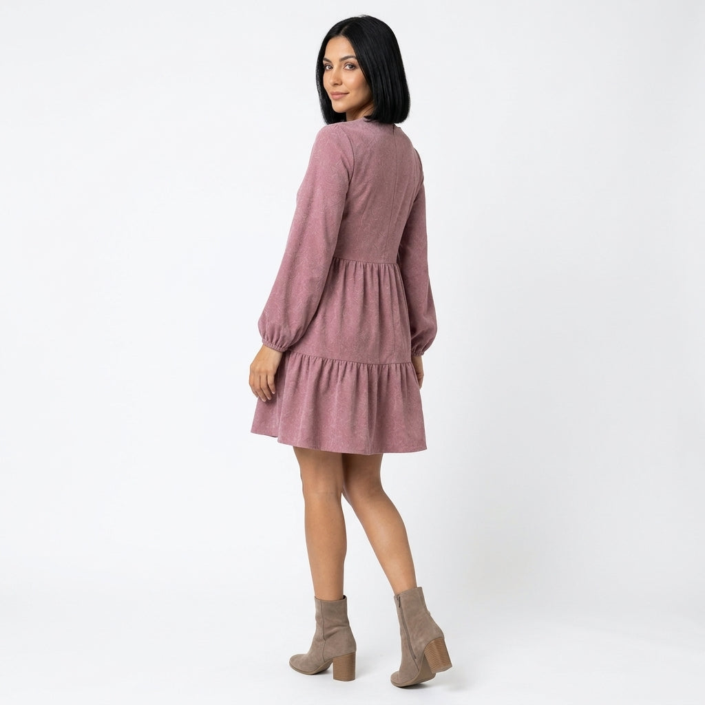 Blair | Women's Textured Tiered Mini Dress with Long Sleeves