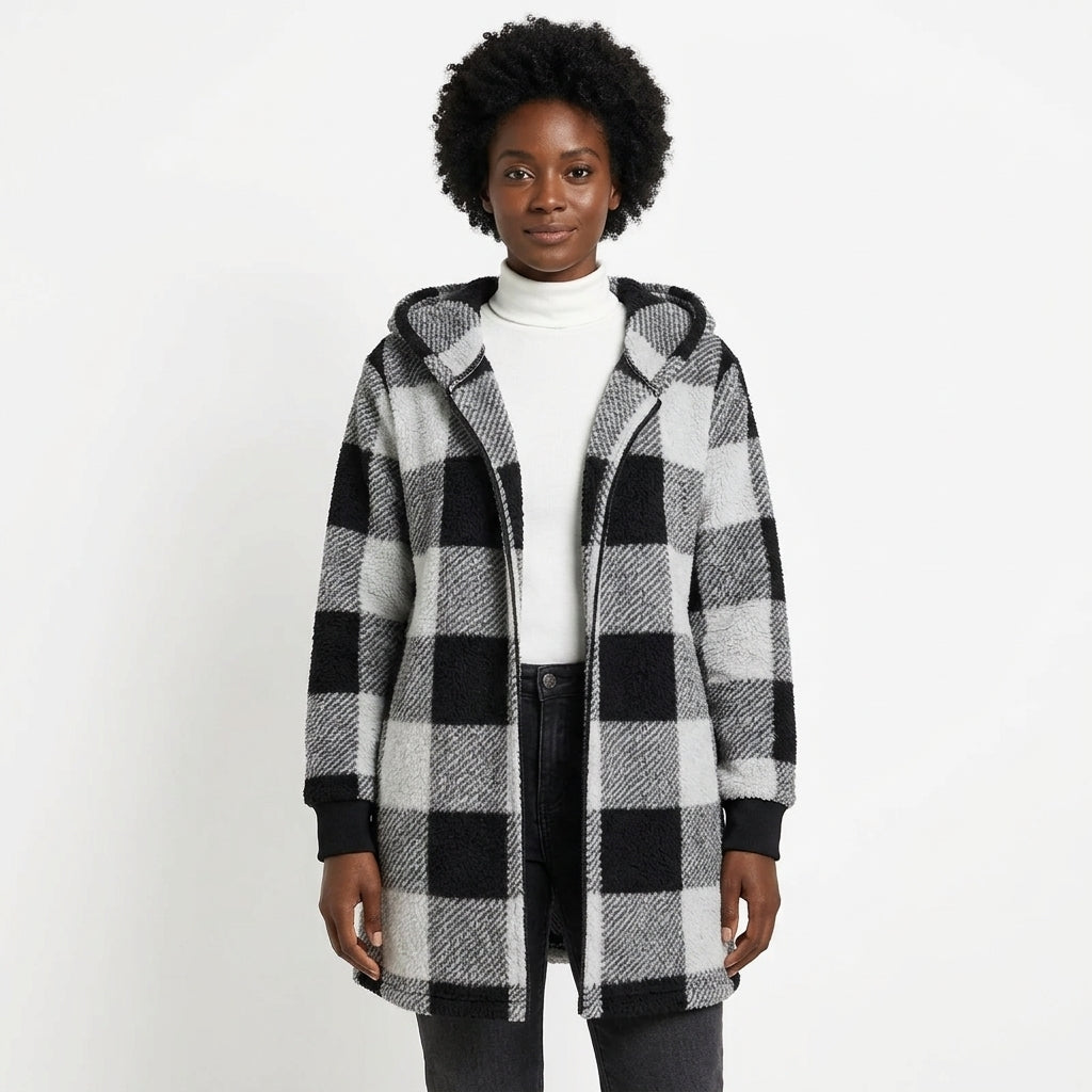 Bailey | Women's Oversized Plaid Open-Front Hooded Cardigan