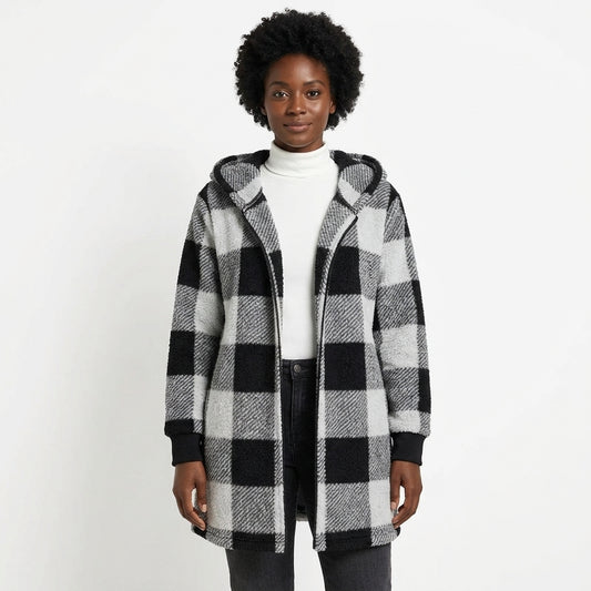 Bailey | Women's Oversized Plaid Open-Front Hooded Cardigan