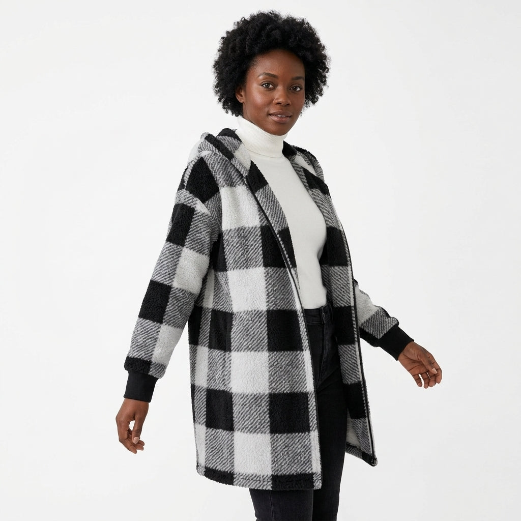 Bailey | Women's Oversized Plaid Open-Front Hooded Cardigan