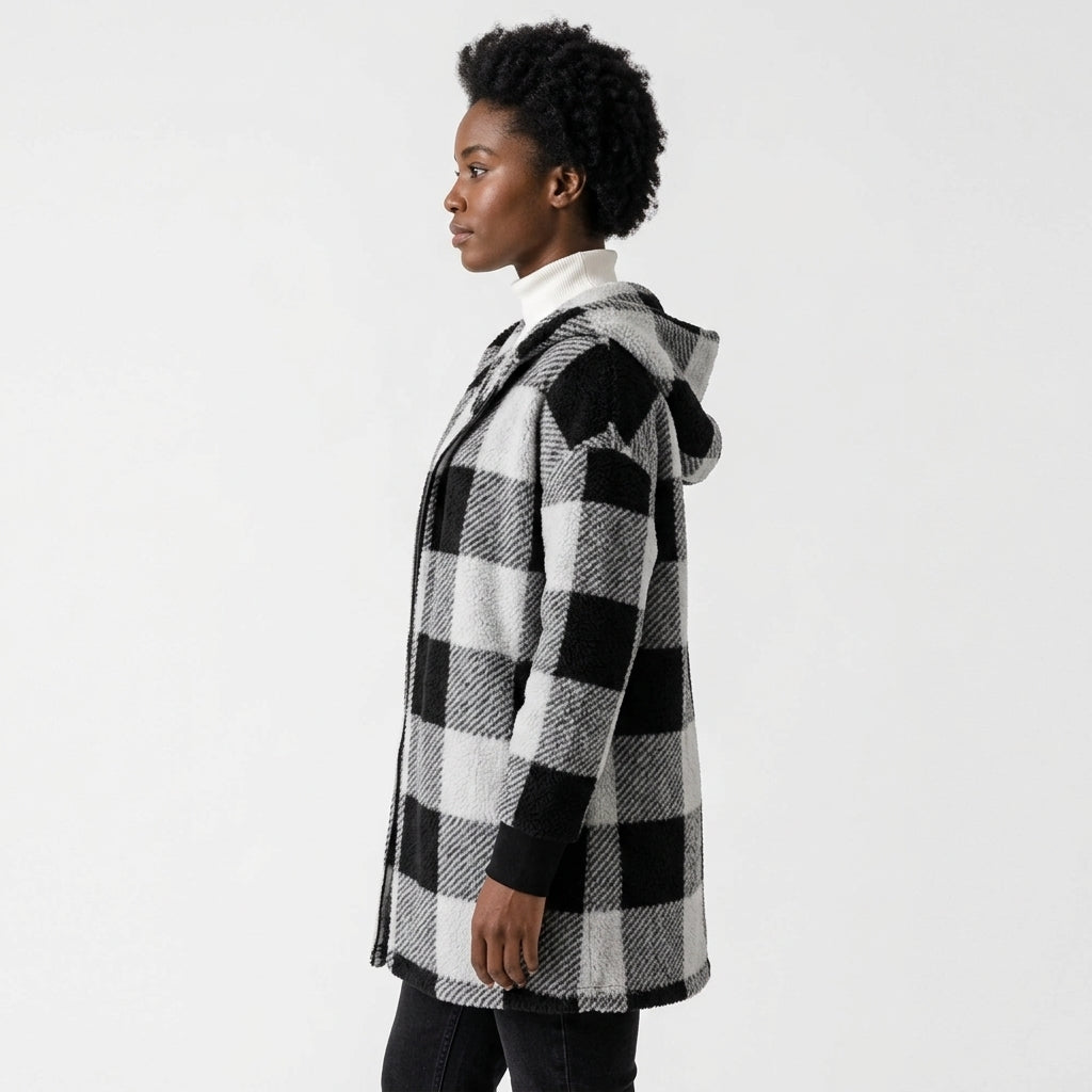 Bailey | Women's Oversized Plaid Open-Front Hooded Cardigan