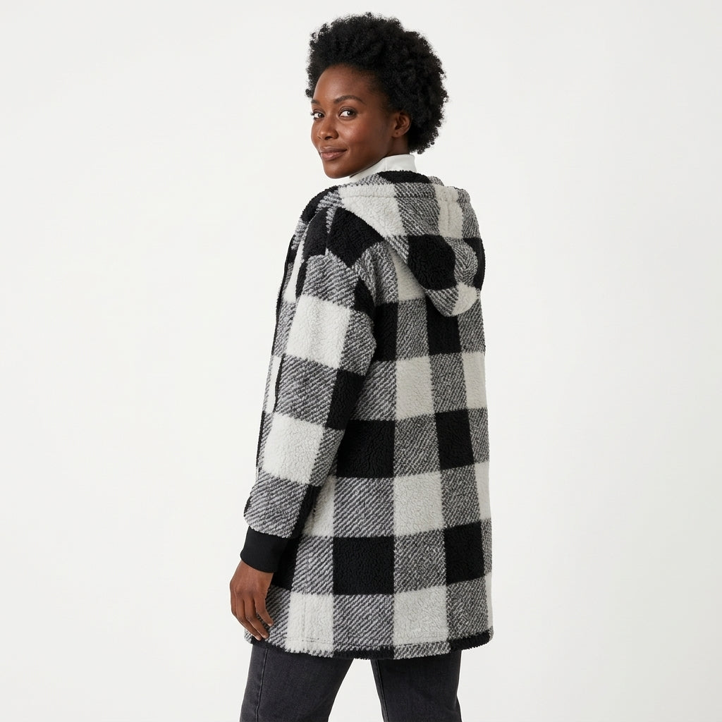 Bailey | Women's Oversized Plaid Open-Front Hooded Cardigan