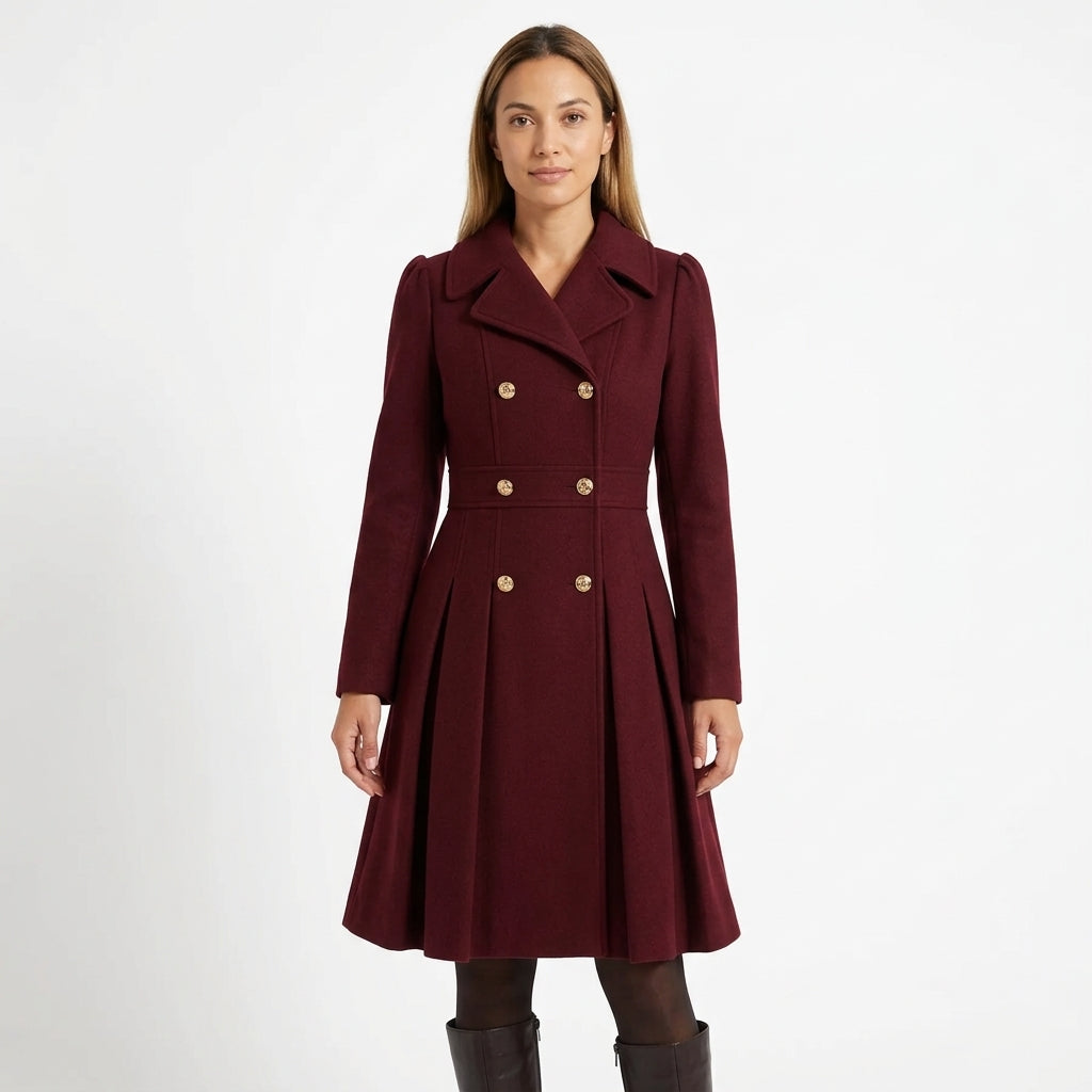 Dami Double-Breasted Coat with Lapels and Pleated Skirt