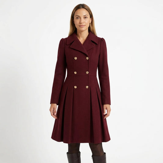 Dami Double-Breasted Coat with Lapels and Pleated Skirt