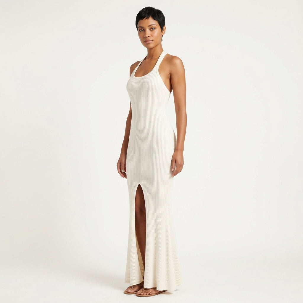 Sienna Sleeveless Ribbed Knit Long Dress with Front Slit