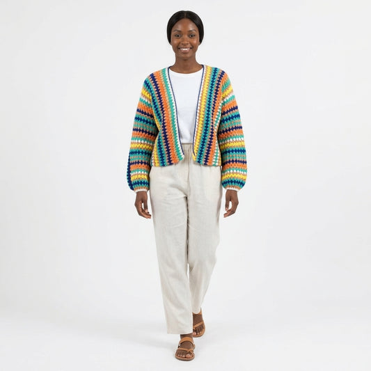 Emma Multicolor Chunky Crochet-Style Open-Front Cardigan