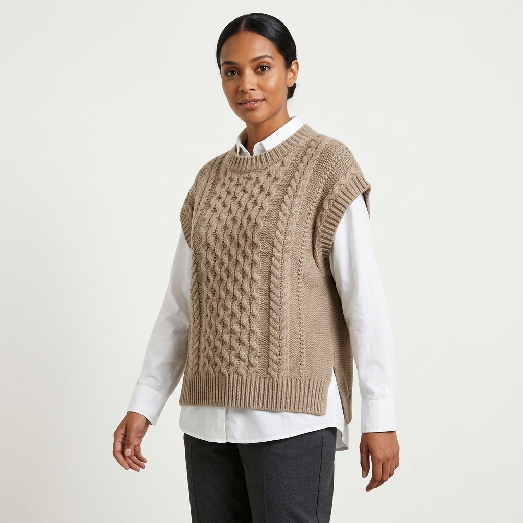 Estelle | Women's Cable-Knit Sweater Vest with Mock Neck and Relaxed Fit