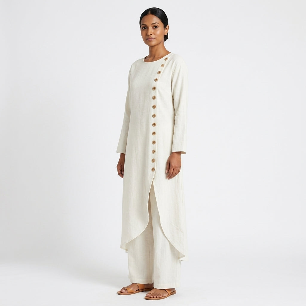 Marisela | Asymmetric Button Tunic and Wide-Leg Pants Set