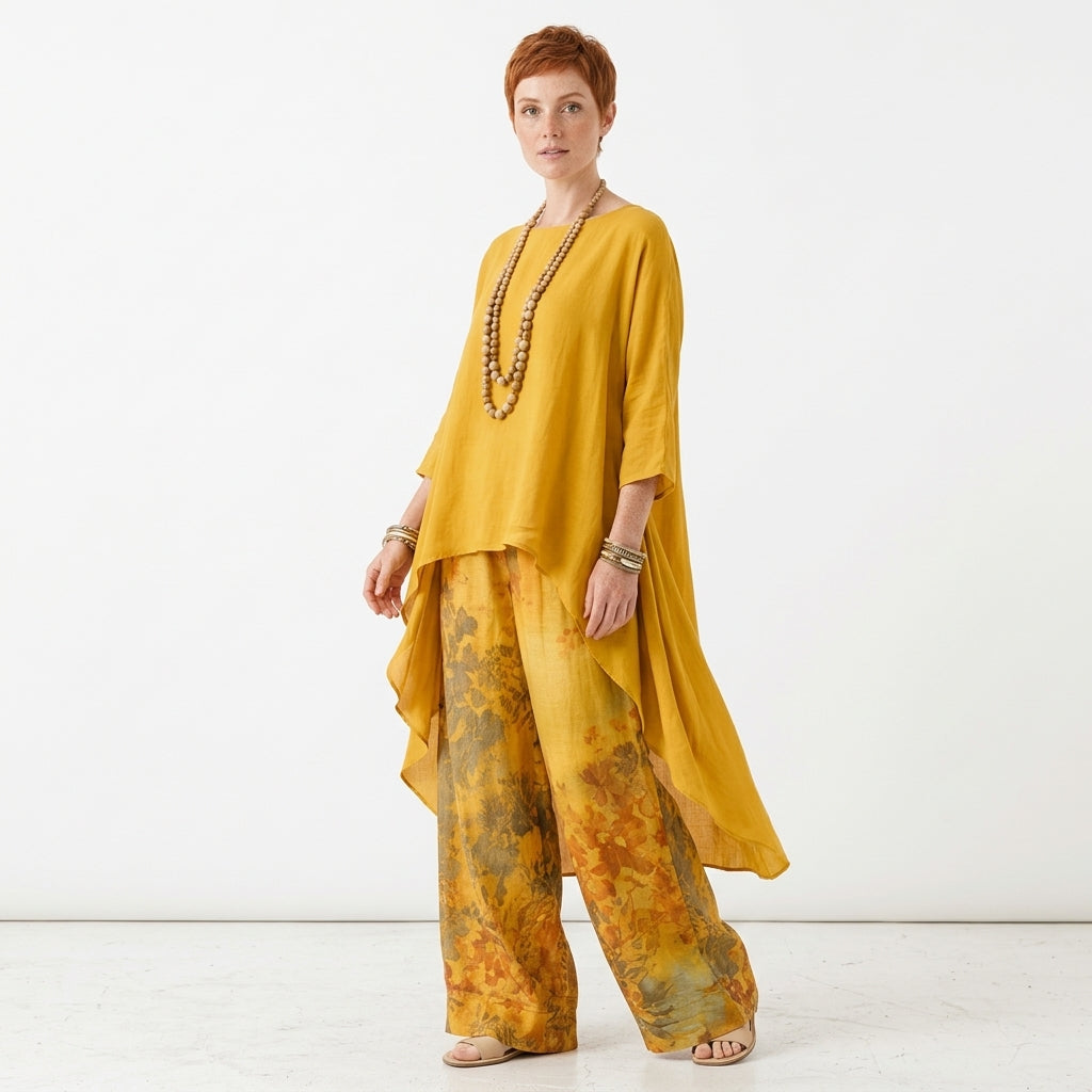 Harper | Women's Two-Piece Set with Asymmetric Top and Floral Wide-Leg Pants