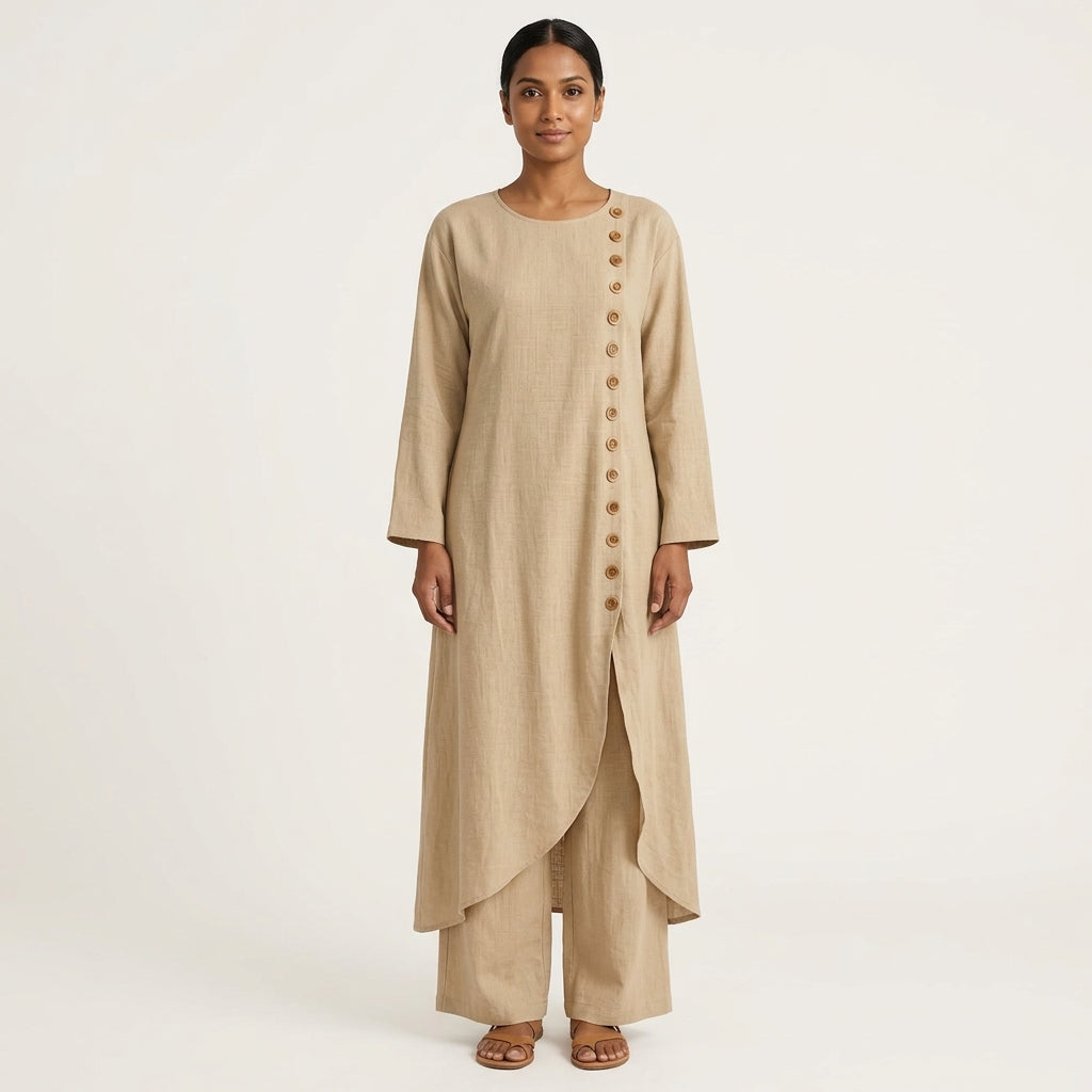 Marisela | Asymmetric Button Tunic and Wide-Leg Pants Set