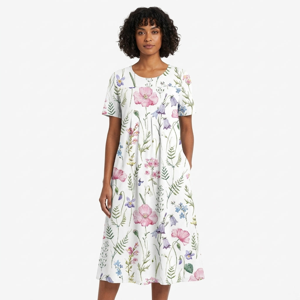 Felicity Printed Short Sleeve Midi Dress with Pockets