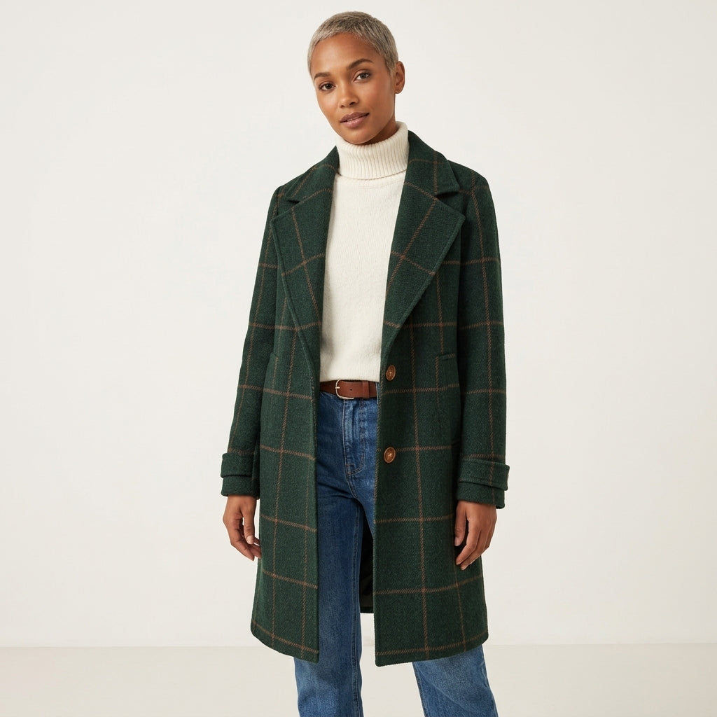 Jennifer wool-blend windowpane check coat with lapel collar