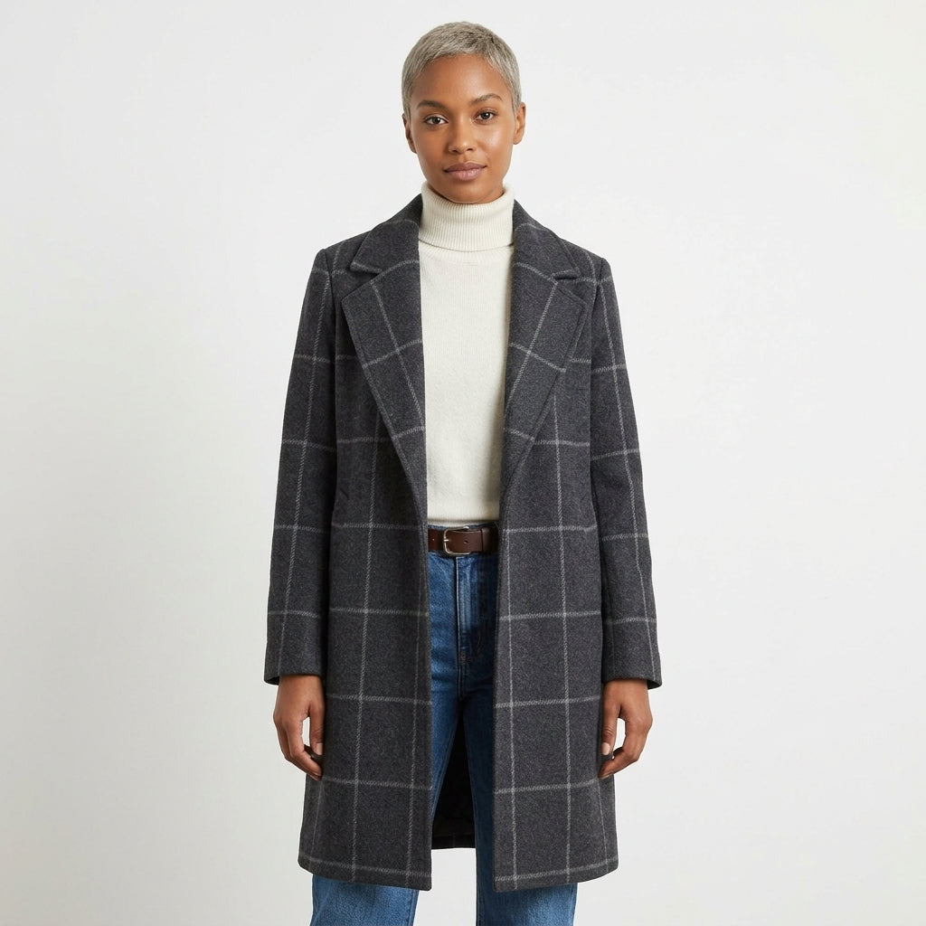 Jennifer wool-blend windowpane check coat with lapel collar