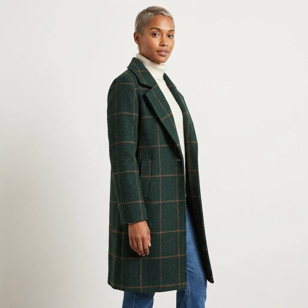 Jennifer wool-blend windowpane check coat with lapel collar