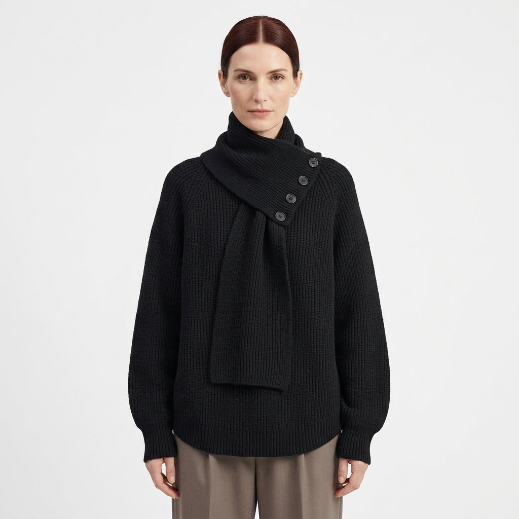 Aurelia scarf-neck knit sweater with button detailing